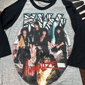 Vintage 1980s Kiss Animalize Tour Raglan T-Shirt